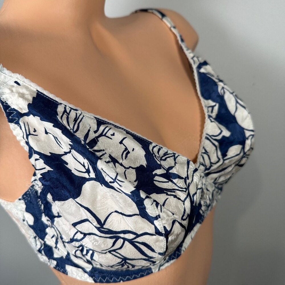Vintage Adriana‎ Papell 34D Bra Floral Blue White Silk Underwire Plunge 6430 - Picture 5 of 14
